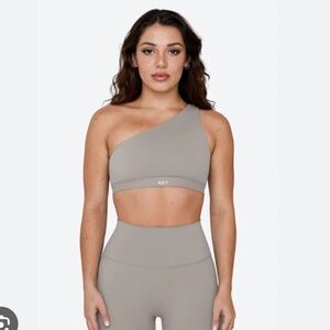 SET Active Sportbody One Shoulder Bra and Bike Shorts - Stone